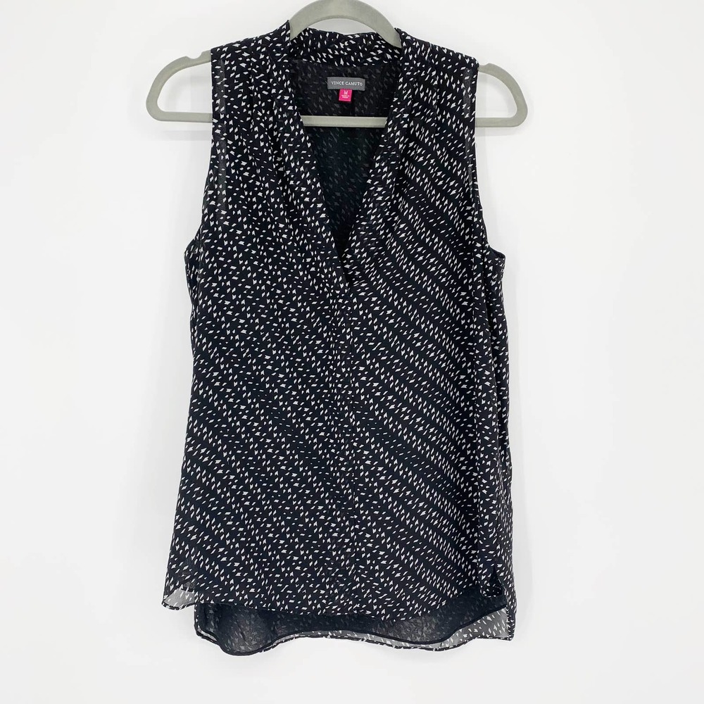 Vince Camuto | Printed V-Neck Sleeveless Chiffon Blouse, M